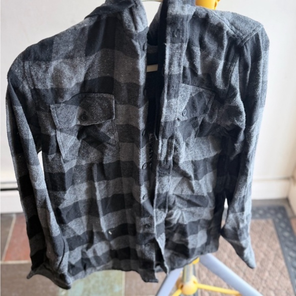 Men's Black and Gray Checkered Shirt with hoodie
